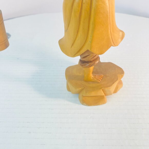 Vintage Hand Carved Wooden Asian Carrying Water Figurine Chinese Sculpture 10" - Picture 12 of 16